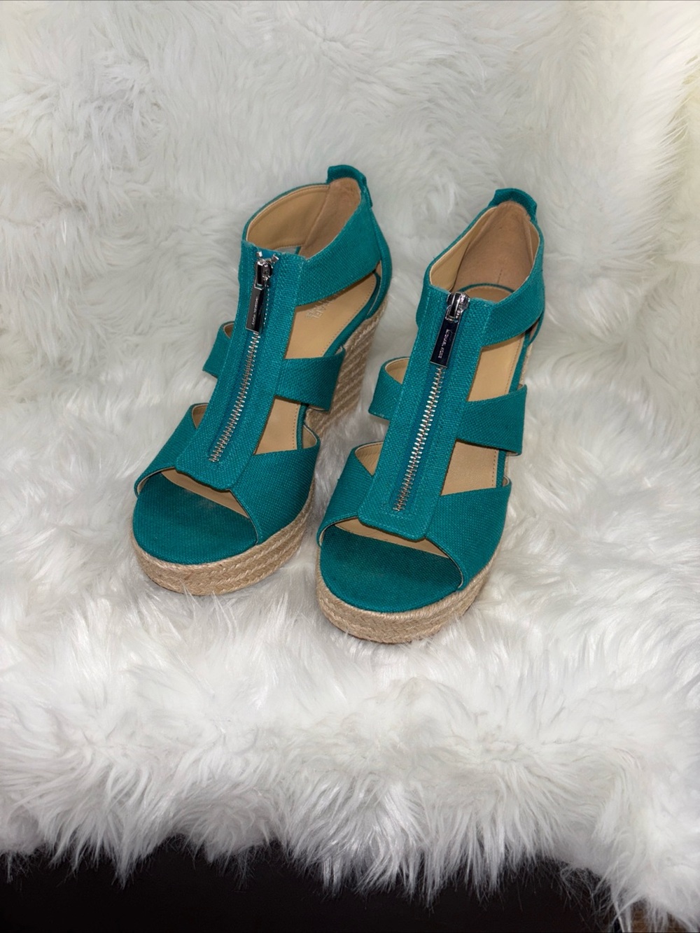 Michael Kors Wedge Teal Canvas Espadrille Sandals - Picture 12 of 12